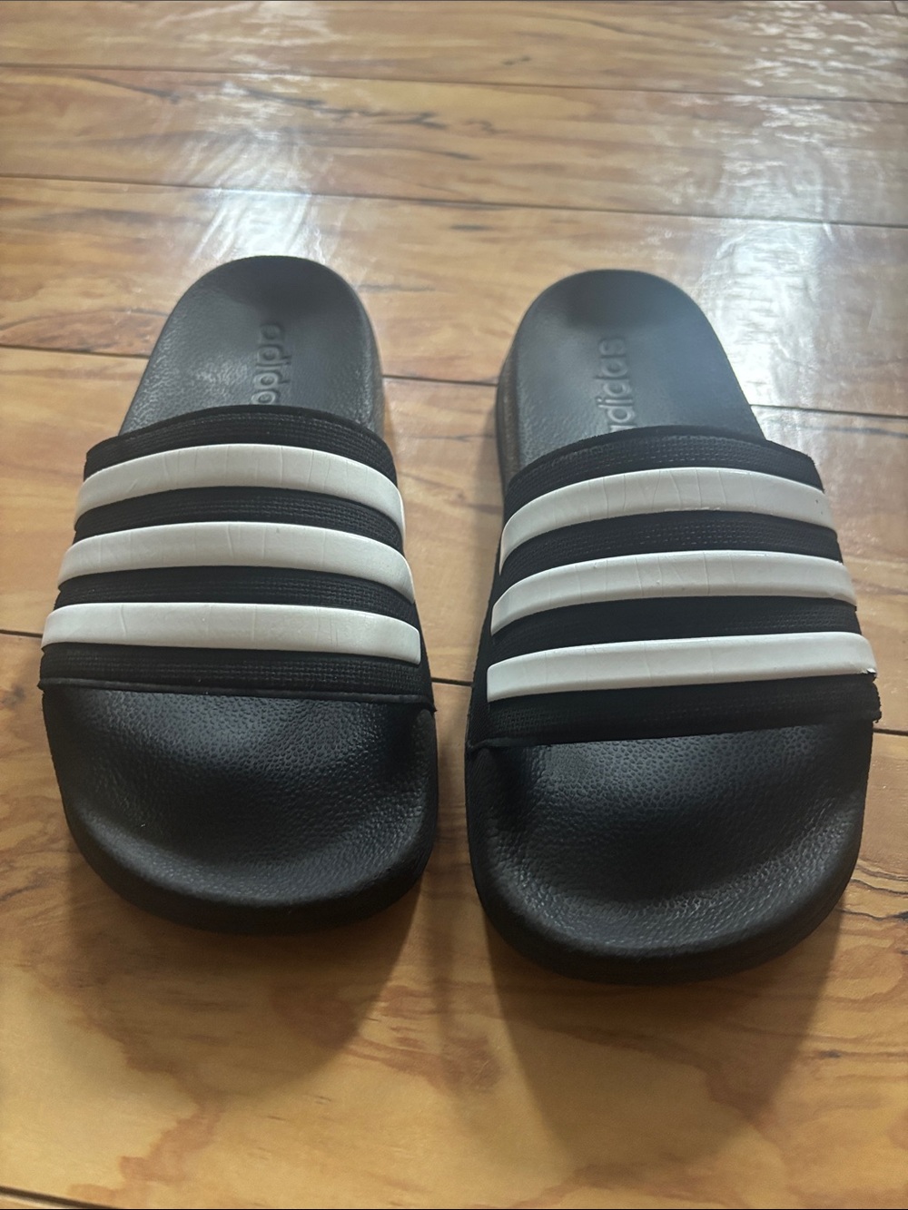 Adidas Black Slides with White Three-Stripes - Picture 5 of 8